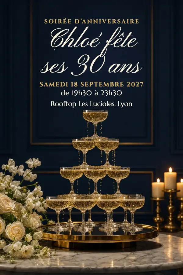 Flyer de l’exemple d’invitation Chloé fête ses 30 ans