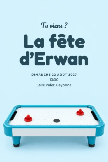 Invitation Anniversaire enfant, modèle Fête air hockey