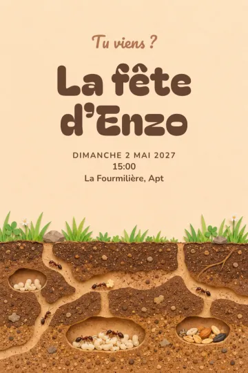 Invitation Anniversaire enfant, modèle Sous la terre