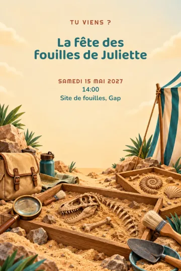Invitation Anniversaire enfant, modèle Fouilles archéologiques